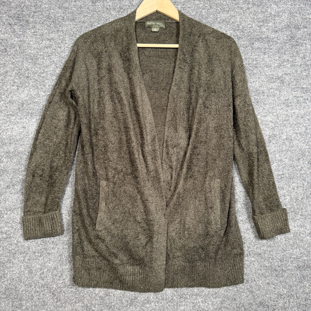 Barefoot Dreams Sz XS Cardigan Gray CozyChic Lite Ribbed Cuff Open Front Pockets